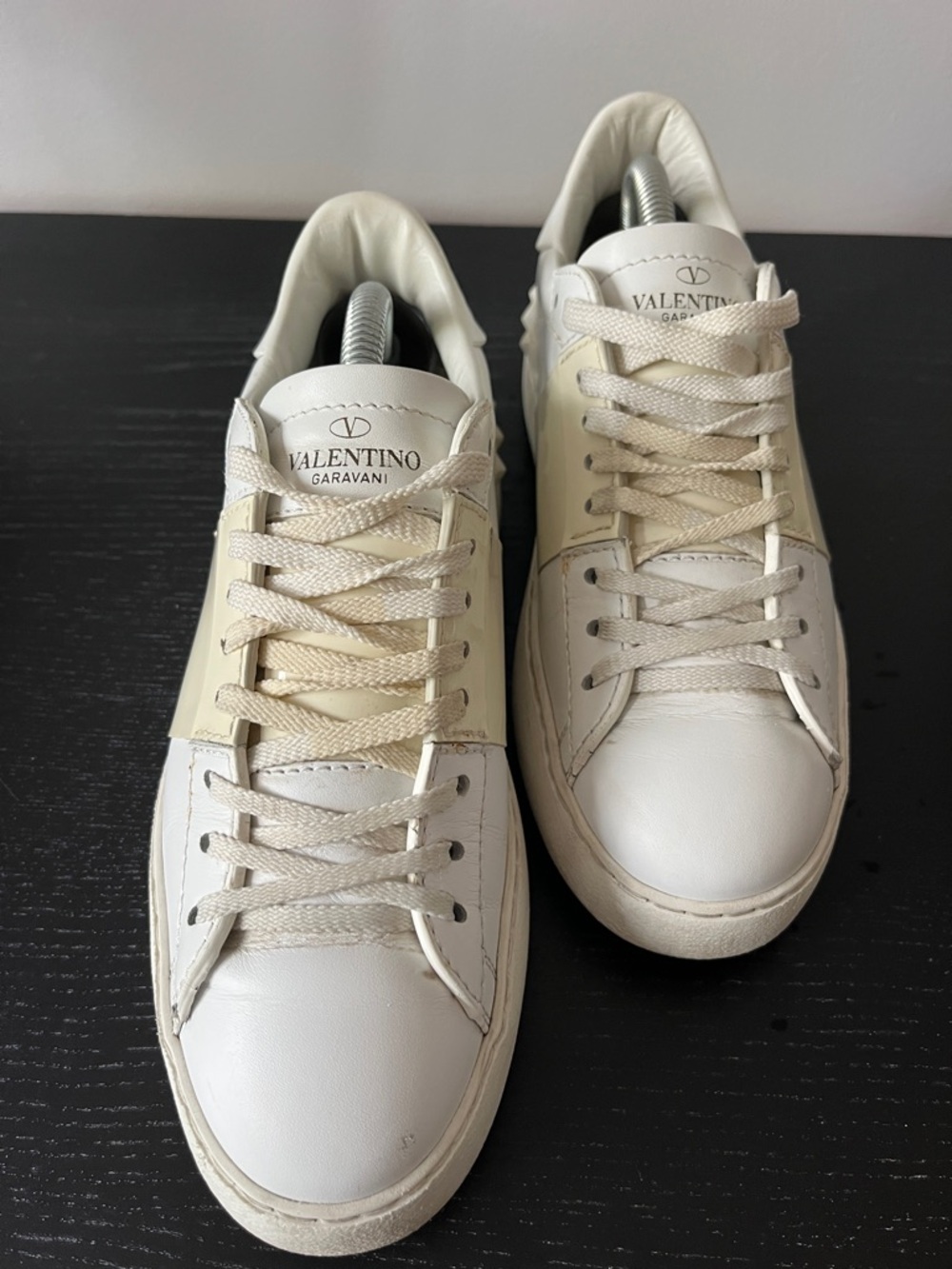 Valentino Garavani White and Cream Leather Sneakers